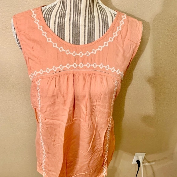Boho Top Medium Bob Timberlake Peach Coral White Embroidered Trim Eyelet Details - Picture 2 of 13